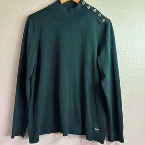 Calvin Klein Sweater Womens Large Green Mock Neck Knit Casual Classic